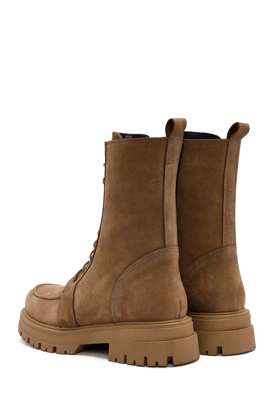 Women's Camel Zippered Nubuck Leather Combat Boots