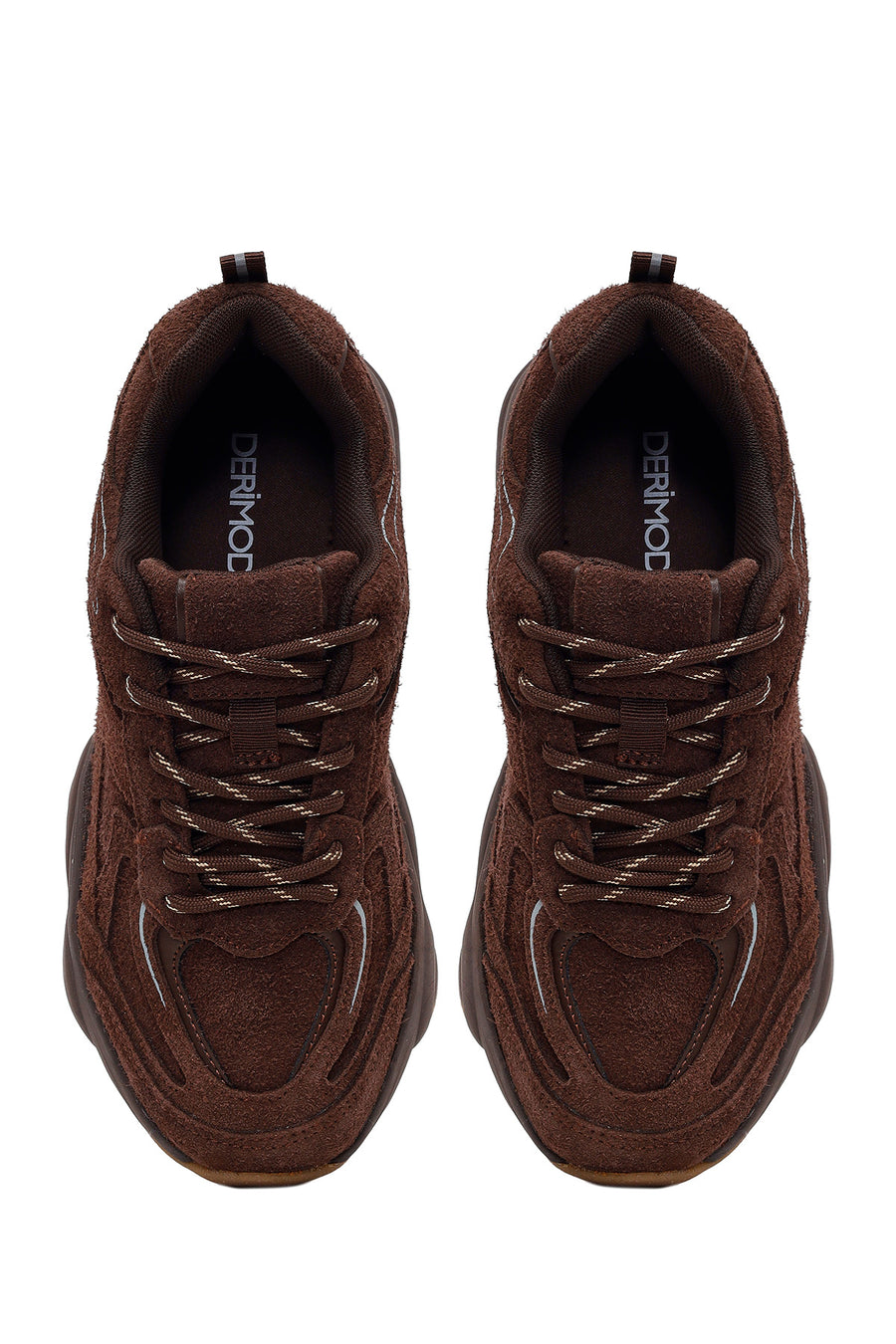Woman Brown Lace-Up Thick-Soled Suede Leather Sneaker