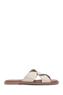 Women's Cream Leather Slippers | Derimod
