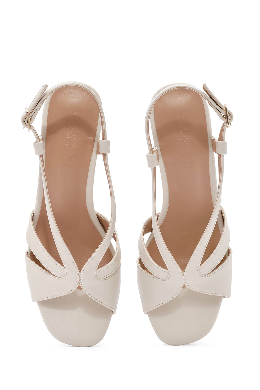Women's Cream Ankle Buckle Thick Heel Sandals