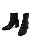 Woman Black Zip Closure Thick-Heeled Leather Boots | Derimod
