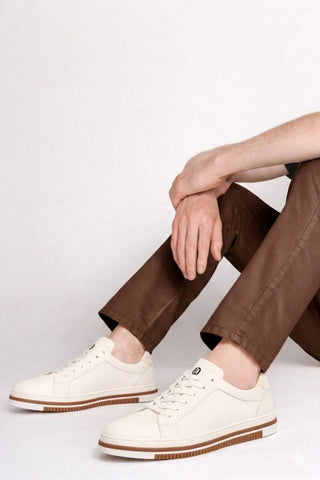 Erkek Beyaz Bağcıklı Deri Sneaker