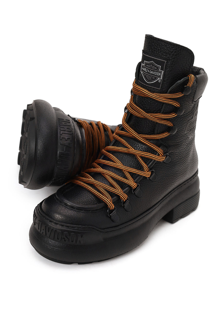 Harley Davidson Woman Black Shorbone Zip Closure Thick-Soled Leather Combat Boots