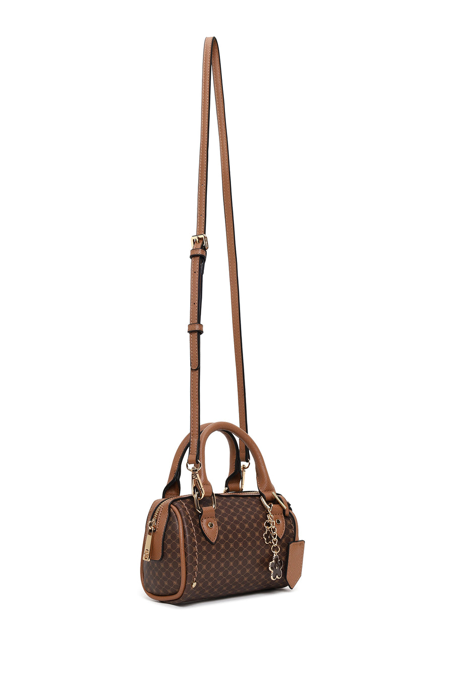 Woman Brown Long-Strap Printed Mini Crossbody Bag