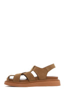 Women's Tan Suede Leather Sandals | Derimod