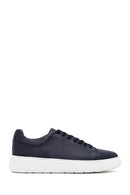Erkek Lacivert Bağcıklı Deri Sneaker | Derimod