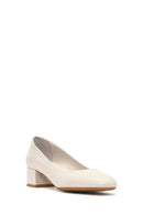 Derimod Flex Women Beige Short Thick Heeled Leather Shoes | Derimod