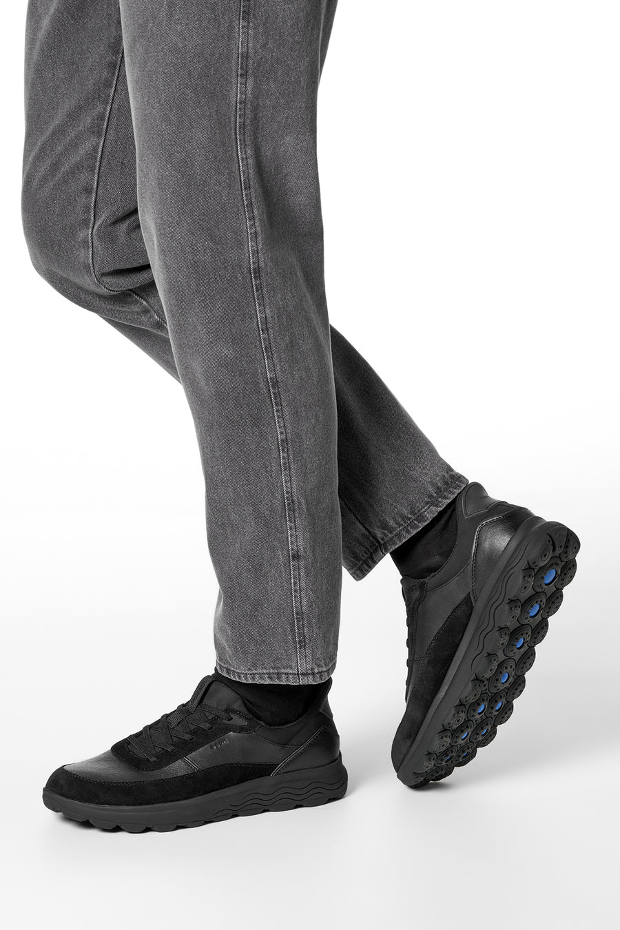 Geox Erkek Siyah U Spherıca Plus A - Nappa+Sued Bağcıklı Kalın Tabanlı Süet Sneaker
