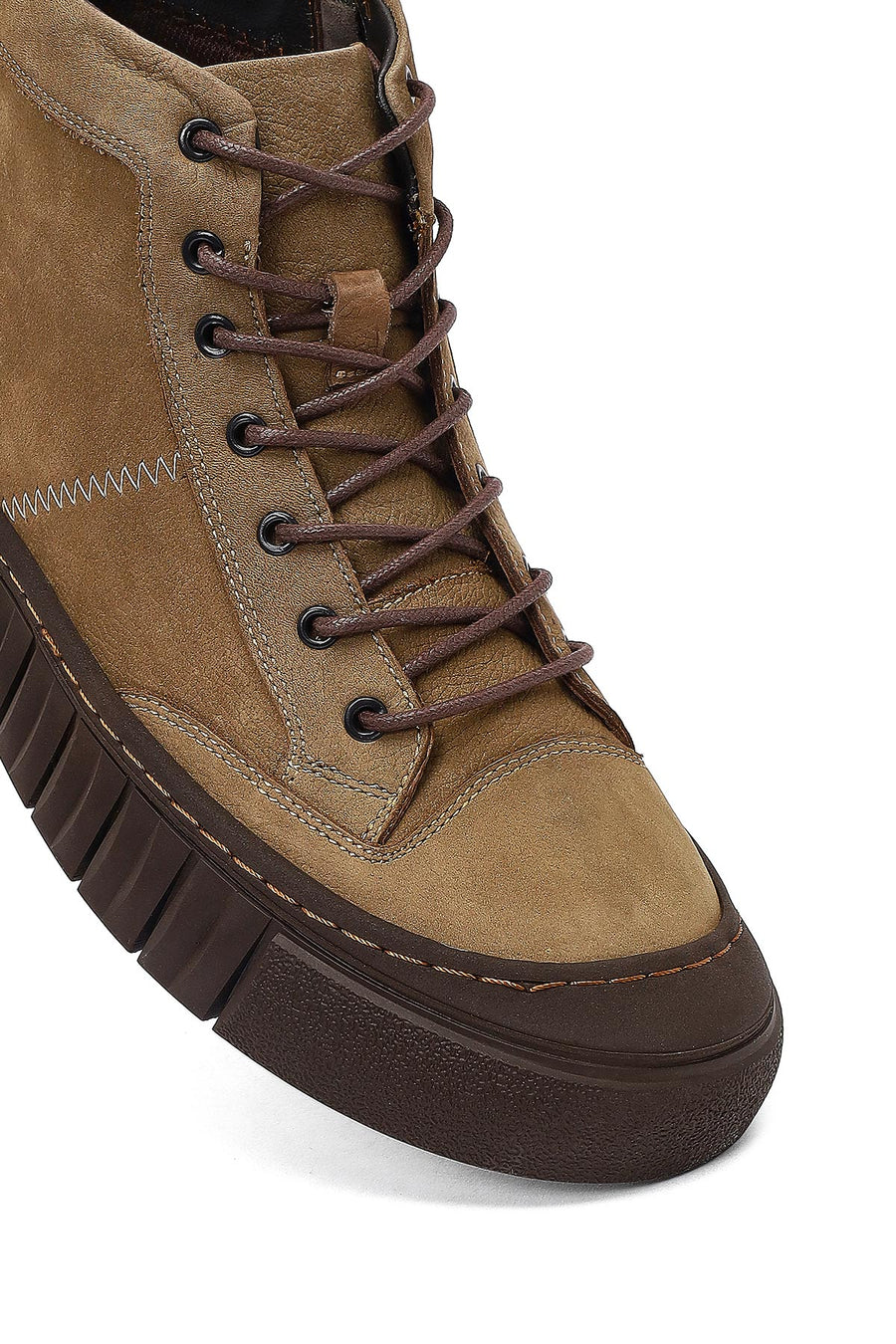 Male Beige Lace-Up Zip Closure Nubuck Leather Sport Boots