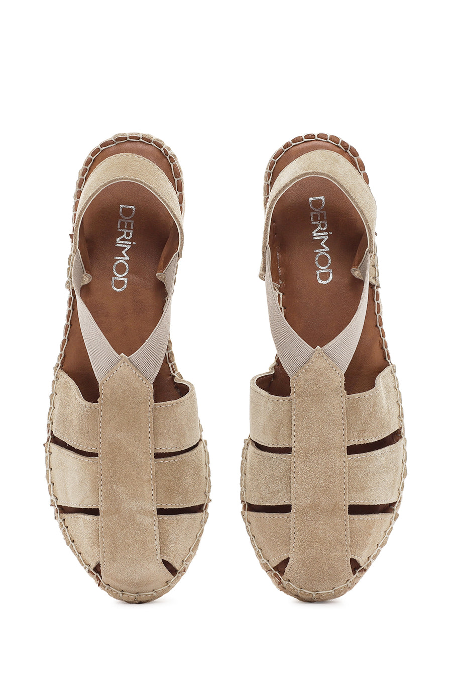 Women's Beige Suede Leather Espadrille Sandals