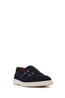 Men's Navy Blue Double Buckle Suede Leather Loafer | Derimod