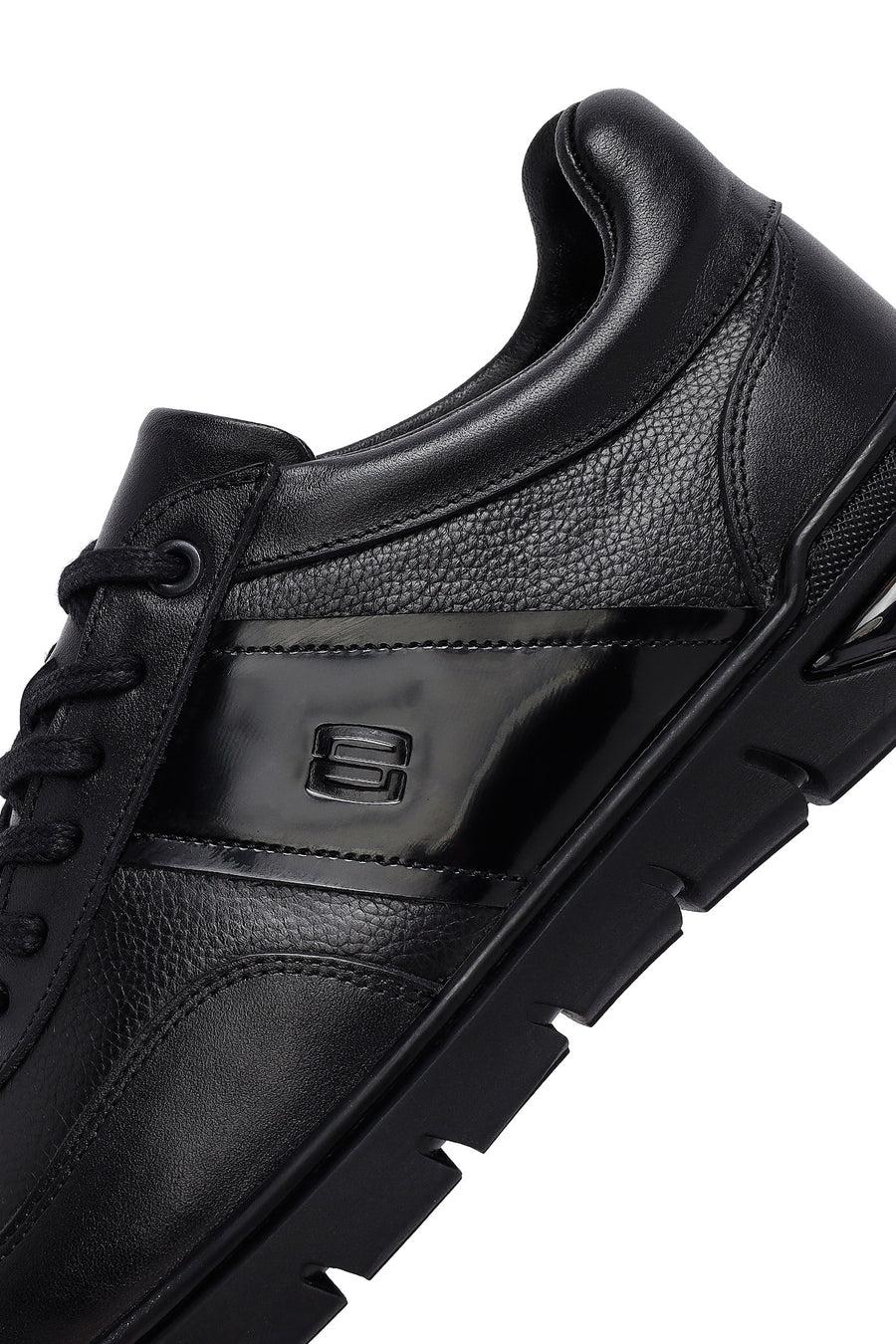 Erkek Siyah Bağcıklı Deri Casual Sneaker