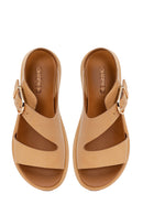 Woman Beige Buckled Thick-Soled Leather Sandal | Derimod