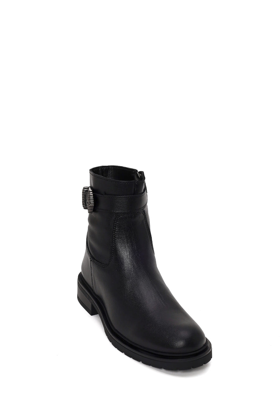 Woman Black Buckled Zip Closure Leather Casual Boots