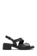 Women's Black Ankle Buckle Low Heel Leather Sandals | Derimod