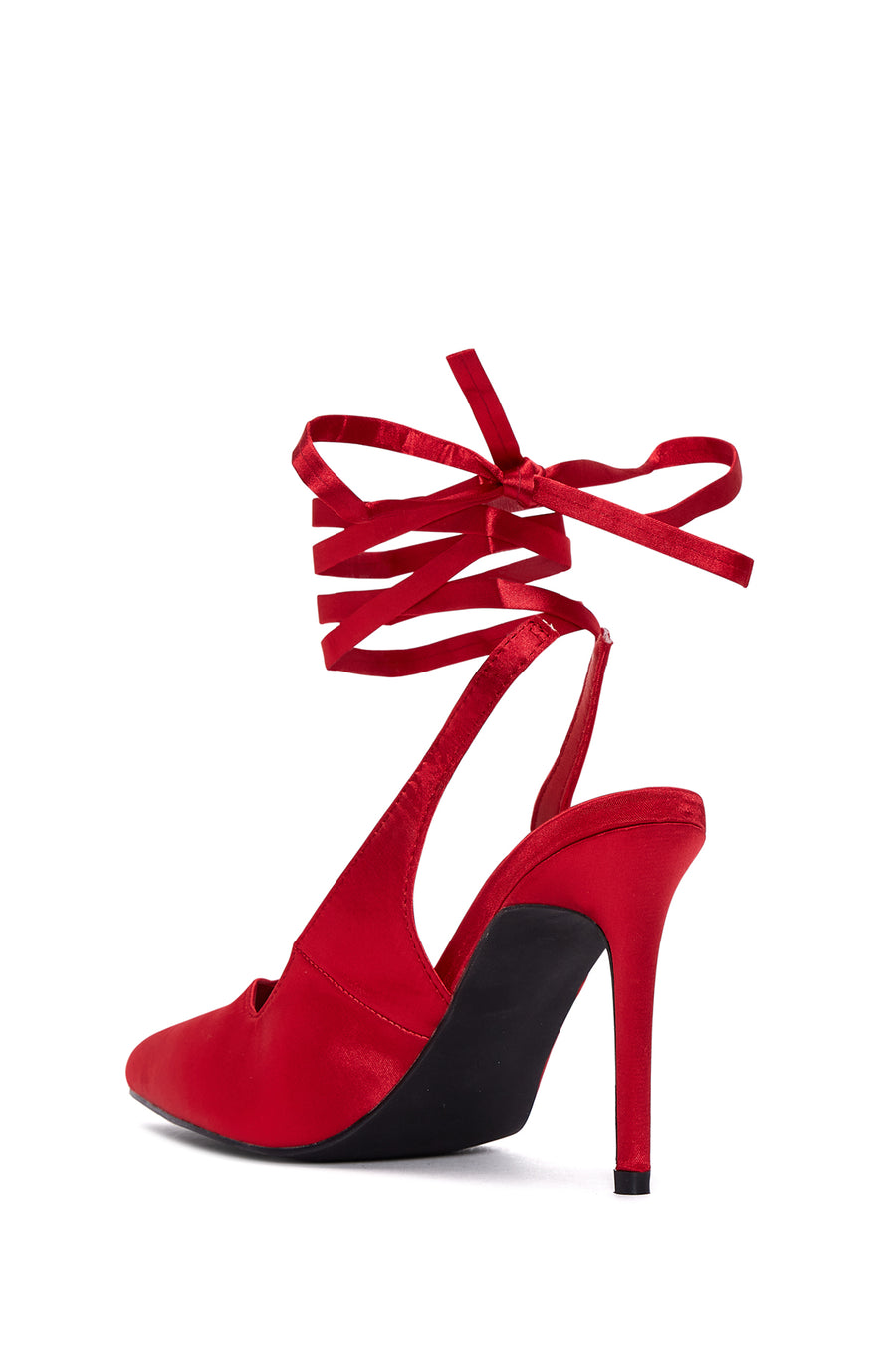 Women's Red Ankle Strap Satin Heeled Shoes