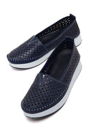 Woman Navy Thick-Soled Leather Comfort Loafer | Derimod
