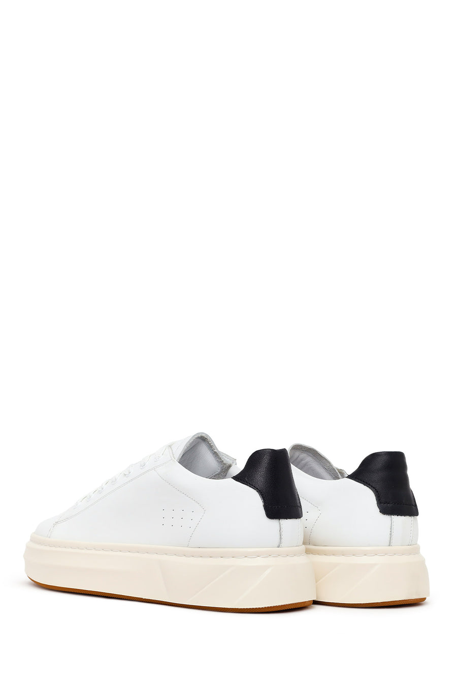 Men's White Lace-Up Thick-Soled Leather Sneakers