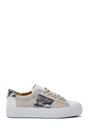 Women's Beige Leather Patterned Sneaker | Derimod