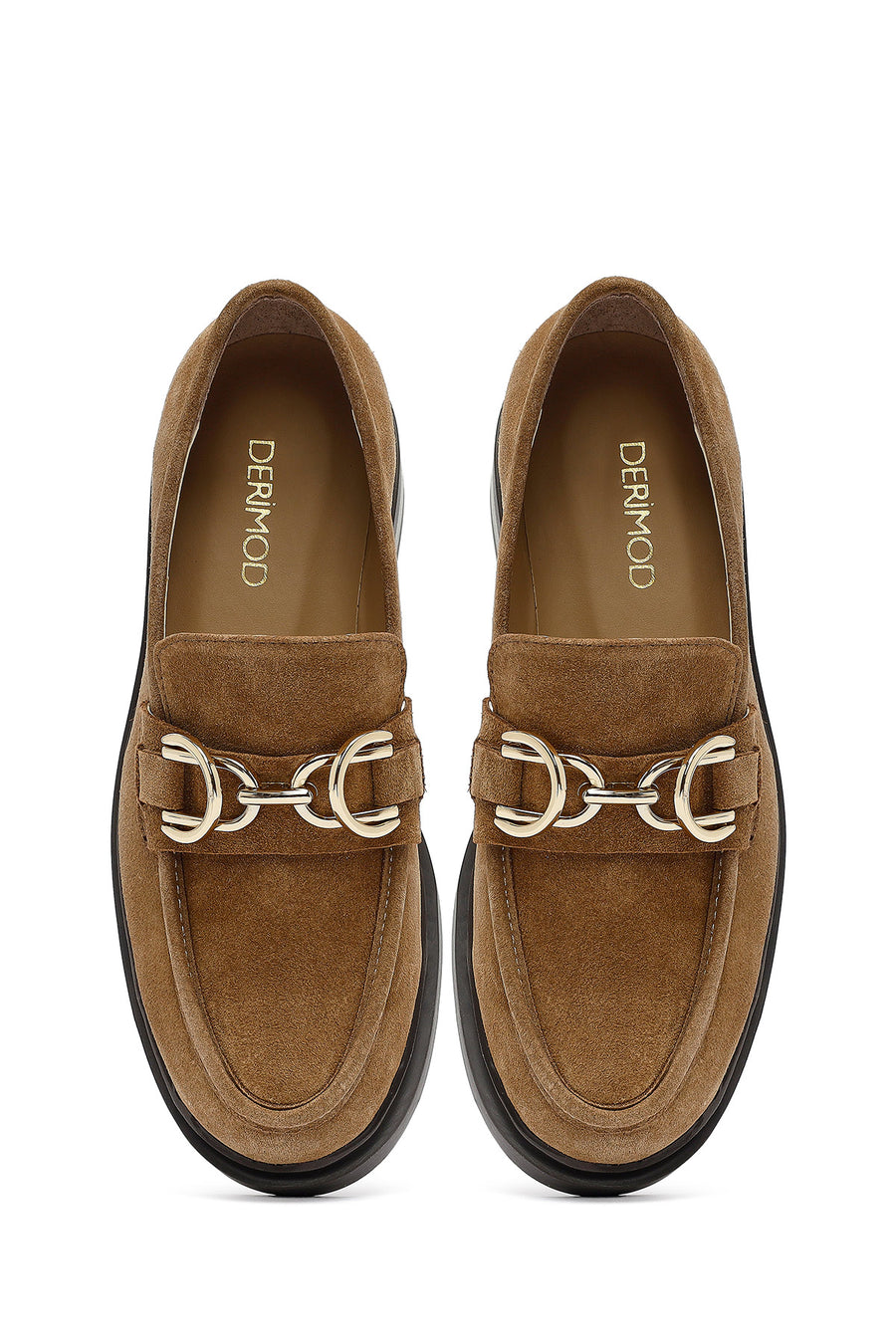 Woman Tan Buckled Suede Leather Masculine Loafer