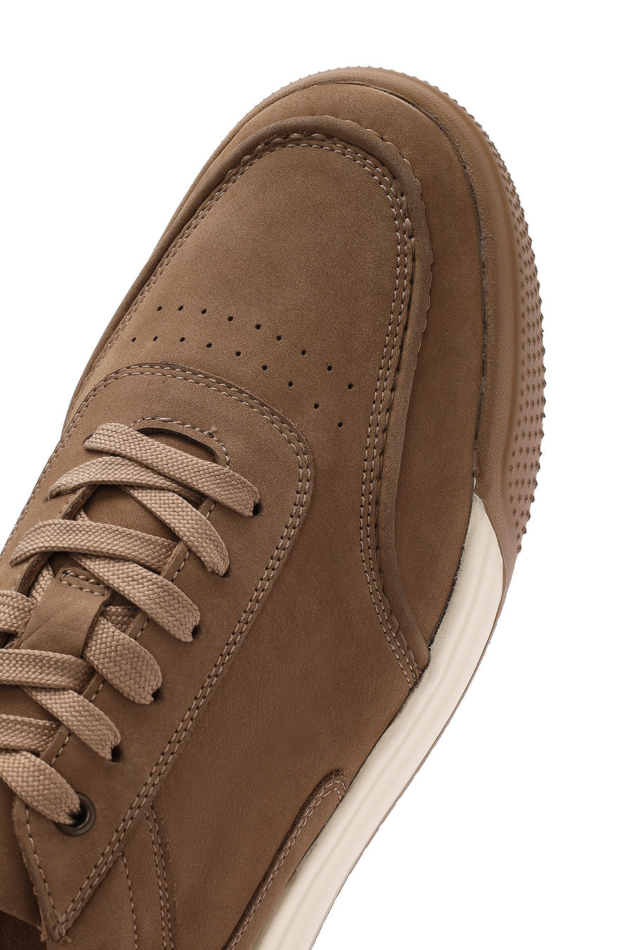 Erkek Bej Bağcıklı Nubuk Deri Sneaker