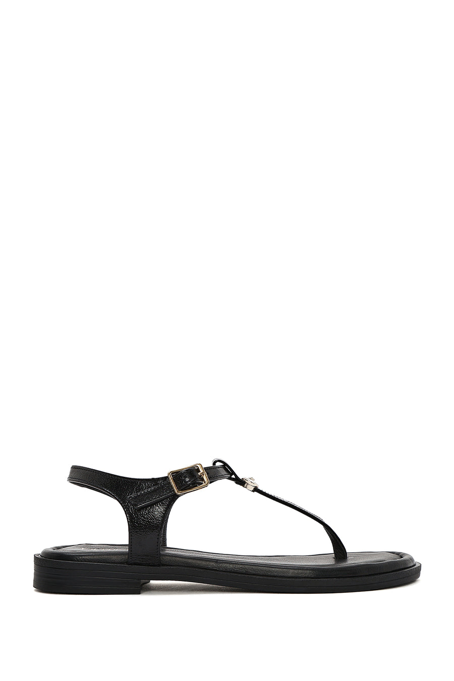 Women's Black Ankle Buckle Flip-Flop Leather Sandals 26SFD201116 | Derimod