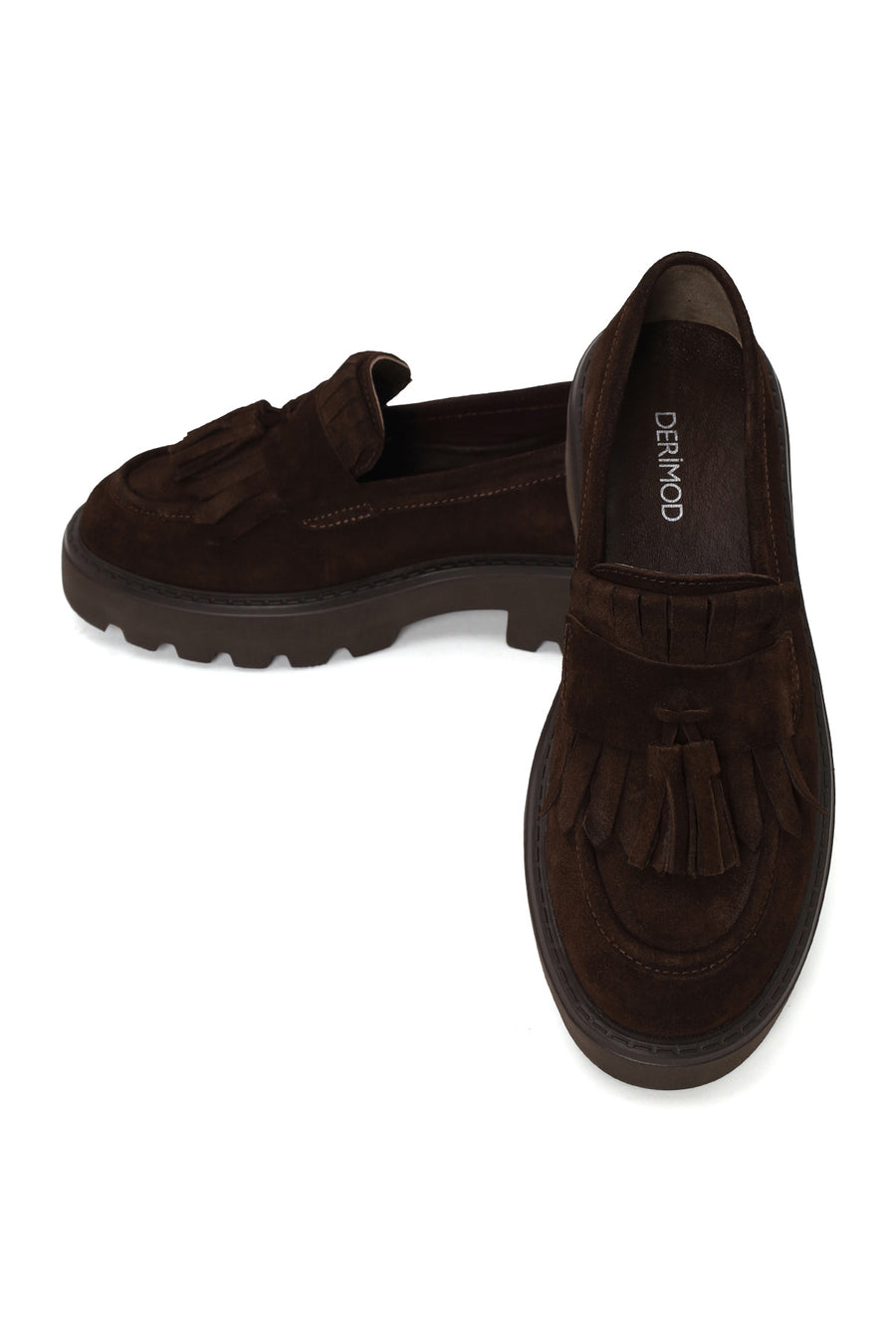 Woman Brown Thick-Soled Tassel Suede Loafer