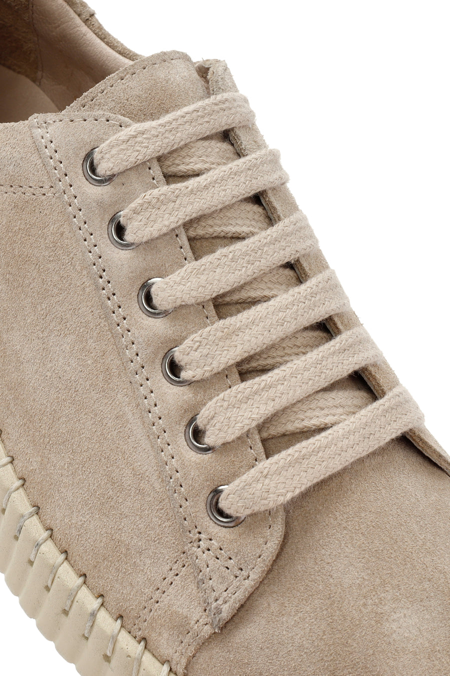 Kadın Bej Bağcıklı Kalın Tabanlı Süet Deri Sneaker