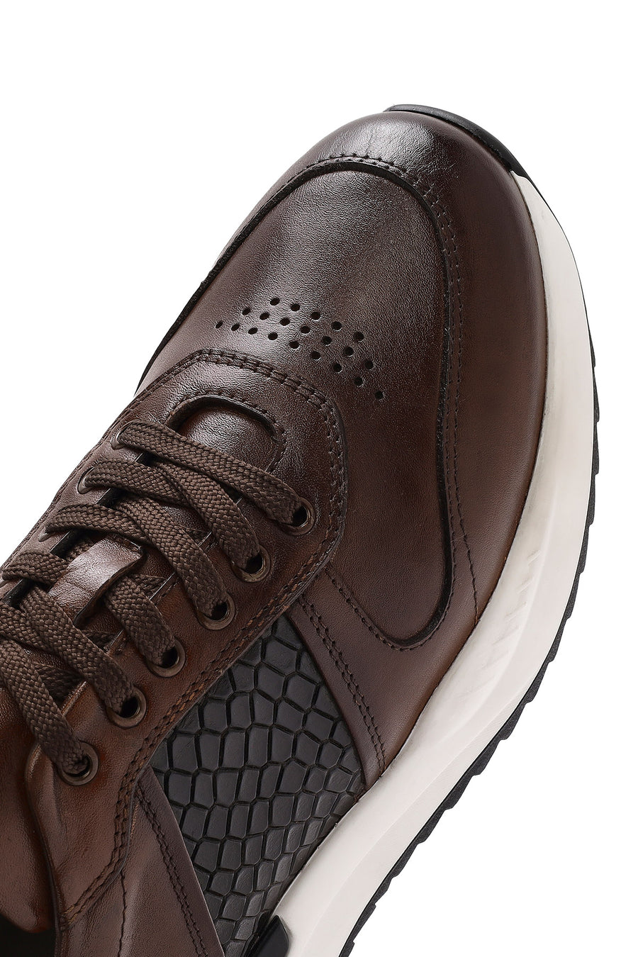 Erkek Taba Bağcıklı Deri Casual Sneaker