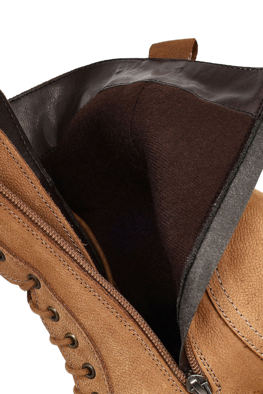 Women's Camel Zippered Thick-Soled Nubuck Leather Ankle Boots