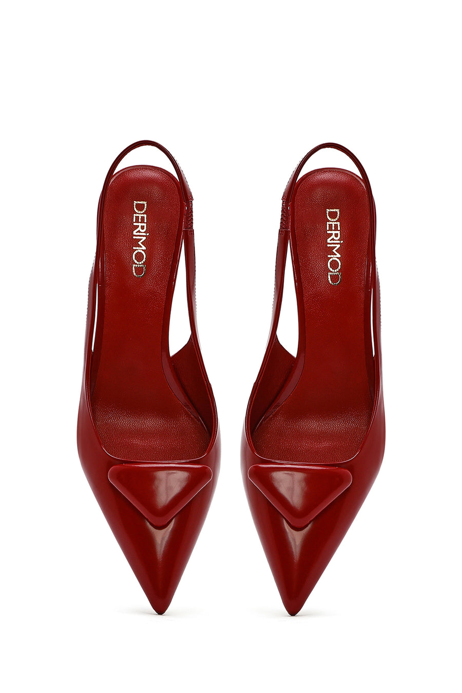 Women's Red Open Back Thin High Heel Leather Shoes