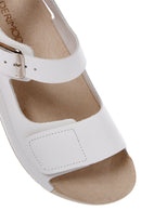 Women's White Ankle Strap Leather Comfort Sandals | Derimod