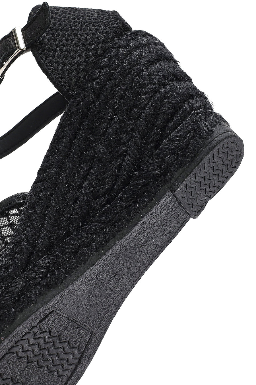 Women's Black Ankle Buckle Wedge Heel Espadrille Sandals