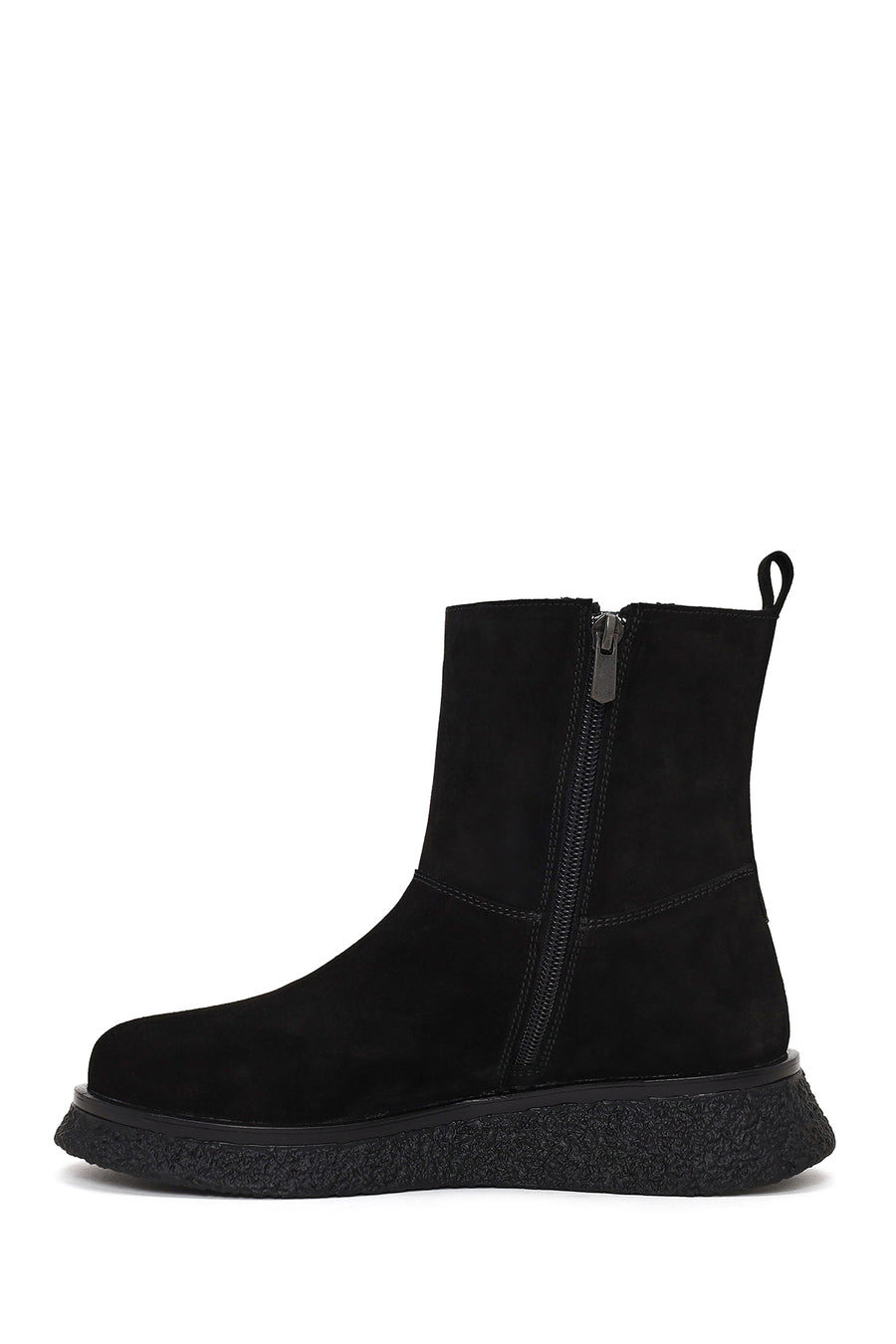 Woman Black Zip Closure Thick-Soled Suede Boots