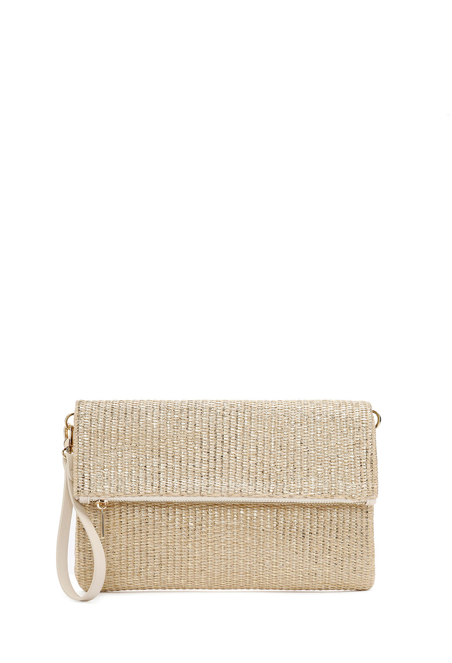 Women's Beige Chain Strap Woven Clutch Bag