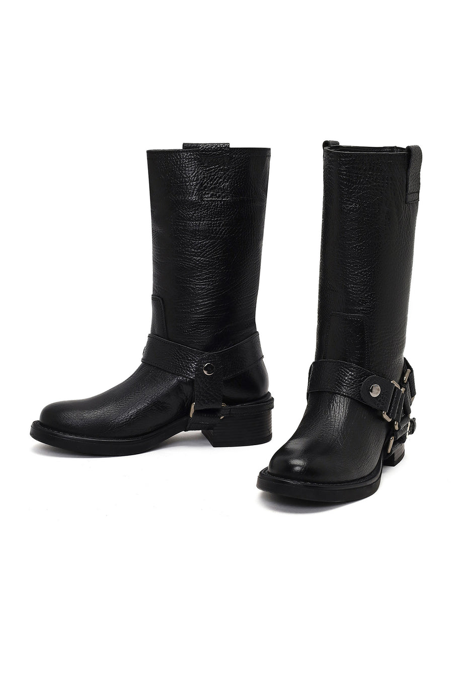 Women's Black Leather Biker Boot