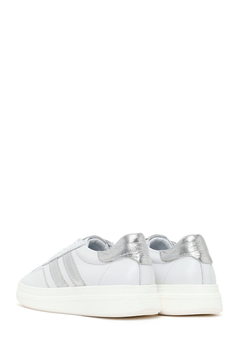 Kadın Beyaz Bağcıklı Deri Sneaker