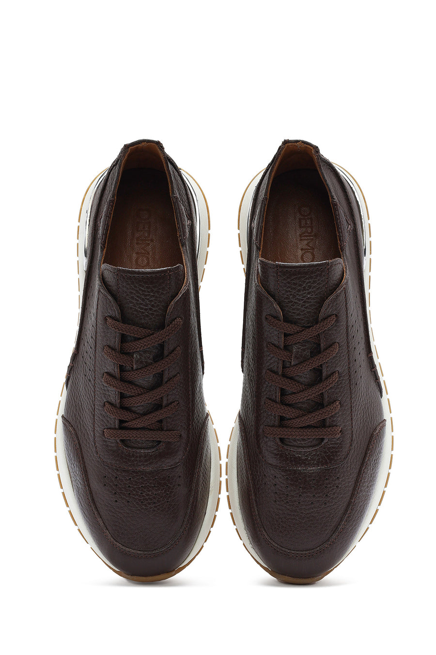 Erkek Kahverengi Bağcıklı Kalın Tabanlı Deri Casual Sneaker