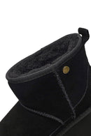 Women's Black Thick-Soled Suede Leather Teddy Boot | Derimod
