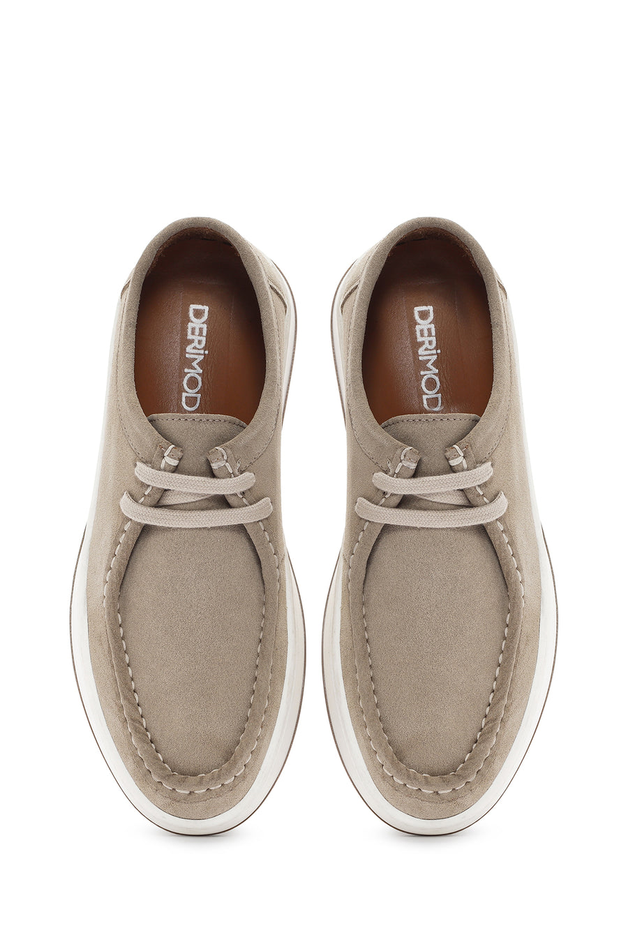 Men's Beige Lace-up Suede Leather Casual Shoes